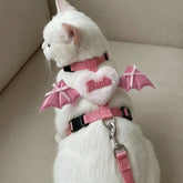 Cat Harness and Leash Set – Pink Bat Wing & White Heart