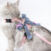 Cat Harness and Leash Set – Denim Bow