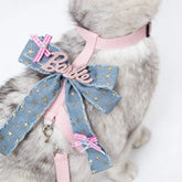 Cat Harness and Leash Set – Denim Bow