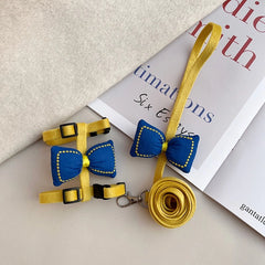 Small Cats Harness And Leash Set | Bowknots Blue & Leash Yellow