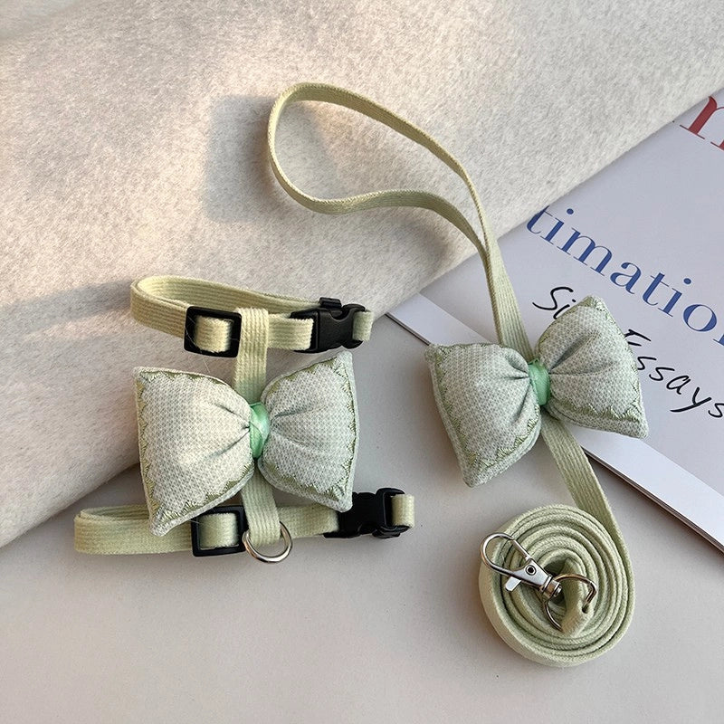 Small Cats Harness And Leash Set | Bowknots Green & Leash Green