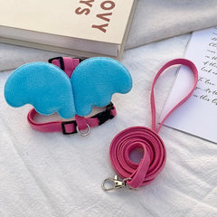 Cat Harness and Leash Set for Small Cats – Blue Butterfly Wings and Rose Pink Leash