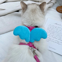 Cat Harness and Leash Set for Small Cats – Blue Butterfly Wings and Rose Pink Leash