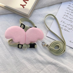 Cat Harness and Leash Set for Small Cats – Pink Butterfly Wings and Light Green Leash