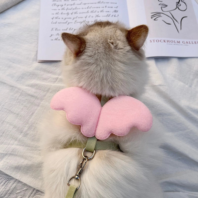 Cat Harness and Leash Set for Small Cats – Pink Butterfly Wings and Light Green Leash
