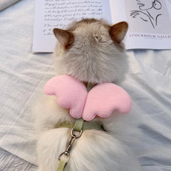 Cat Harness and Leash Set for Small Cats – Pink Butterfly Wings and Light Green Leash