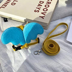 Cat Harness and Leash Set for Small Cats – Blue Butterfly Wings and Yellow Leash