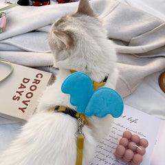 Cat Harness and Leash Set for Small Cats – Blue Butterfly Wings and Yellow Leash
