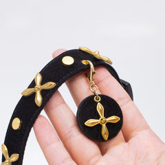 Handmade Cat Collar – Black Gold Viper PU Leather