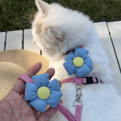 Cat Harness and Leash Set for Small Cats – Blue Flower and Pink Leash