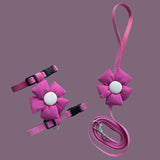 Rose pink two flowers cat harness and leash set, romantic style and secure design.