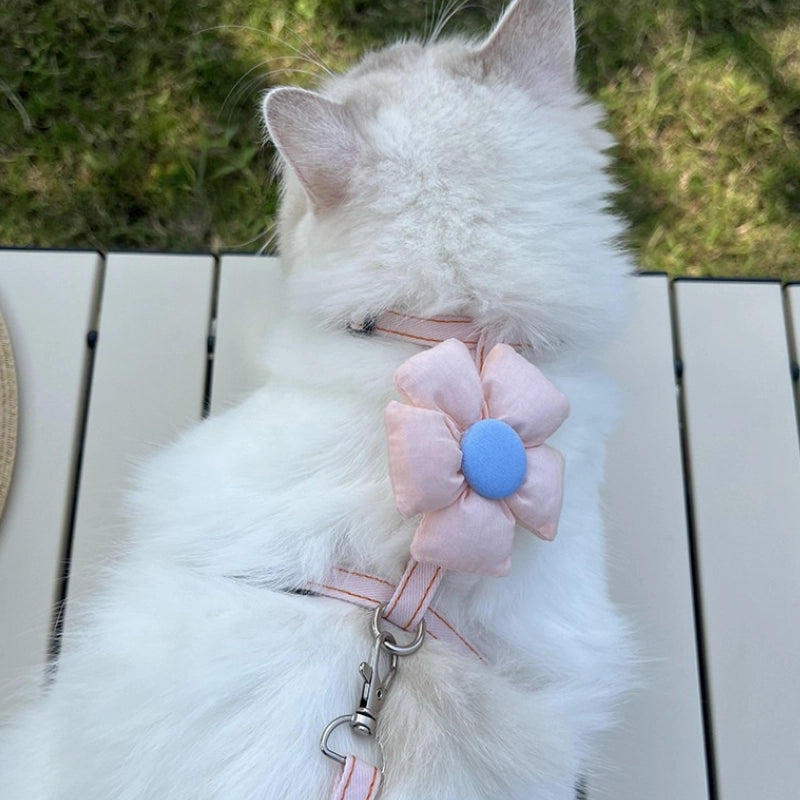 Cat Harness and Leash Set for Small Cats – Light Pink Flower