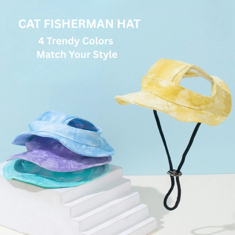 Cute Cat Outdoor Fisherman Hat – UV Protection & Adjustable Fit