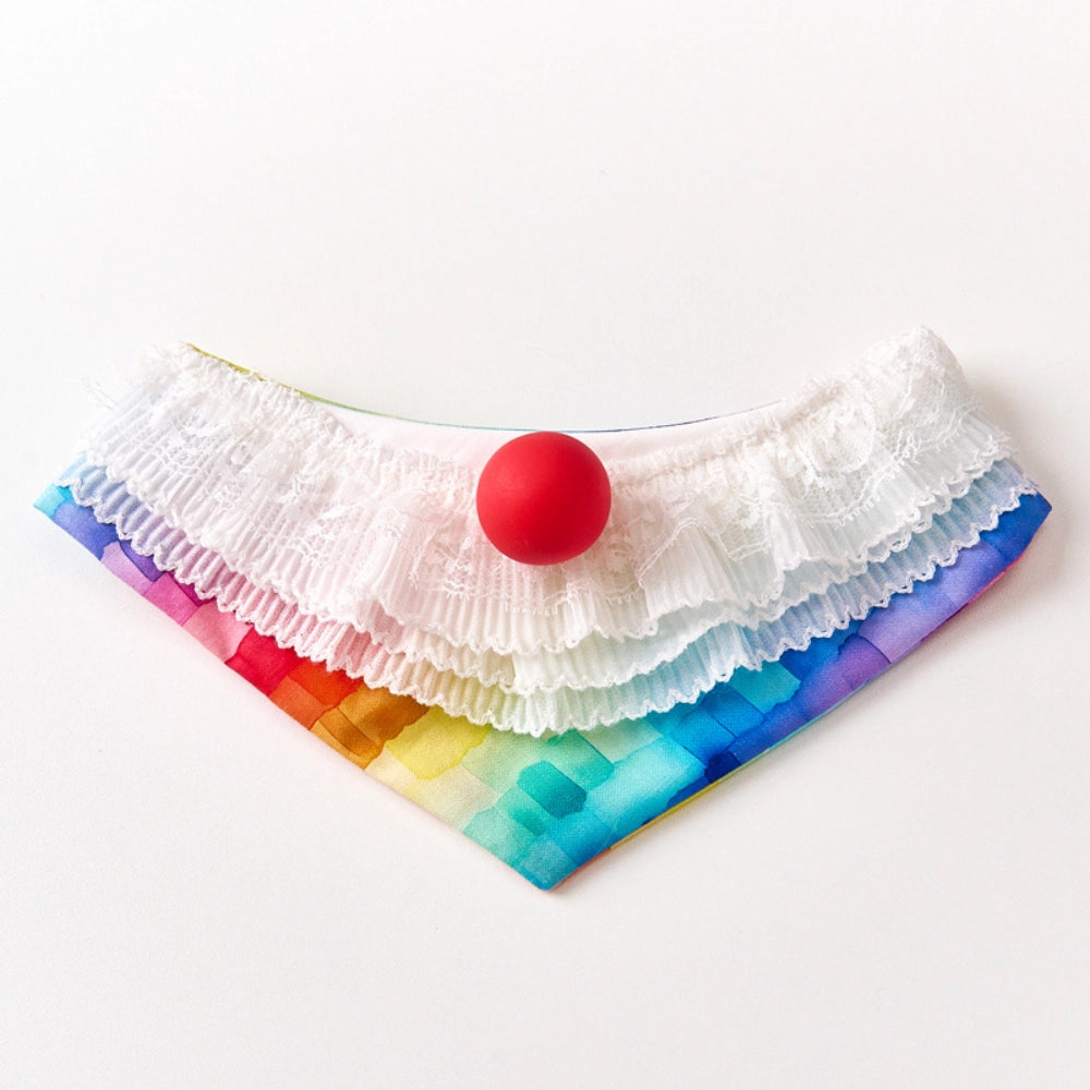 Handmade Cotton Cat Bandana – Circus Clown Magic | Multi-Layer Lace