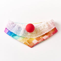 Handmade Cotton Cat Bandana – Circus Clown Magic | Single-Layer Lace