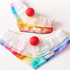 Handmade Cotton Cat Bandana – Circus Clown Magic | Multi-Layer Lace