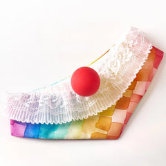 Handmade Cotton Cat Bandana – Circus Clown Magic | Single-Layer Lace