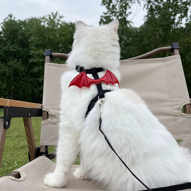 Cat Harness and Leash Set | Halloween Bat Wings Red
