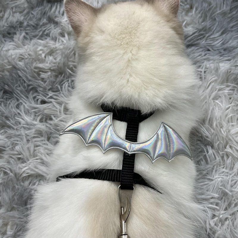 Adjustable Escape-Proof Lightweight Cat Harness and Leash Set | Halloween-Pink  Bat Wings