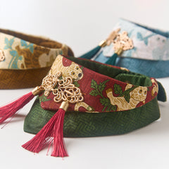 Handmade Cotton Cat Bandana – Golden Lion Charm | Crimson Pine