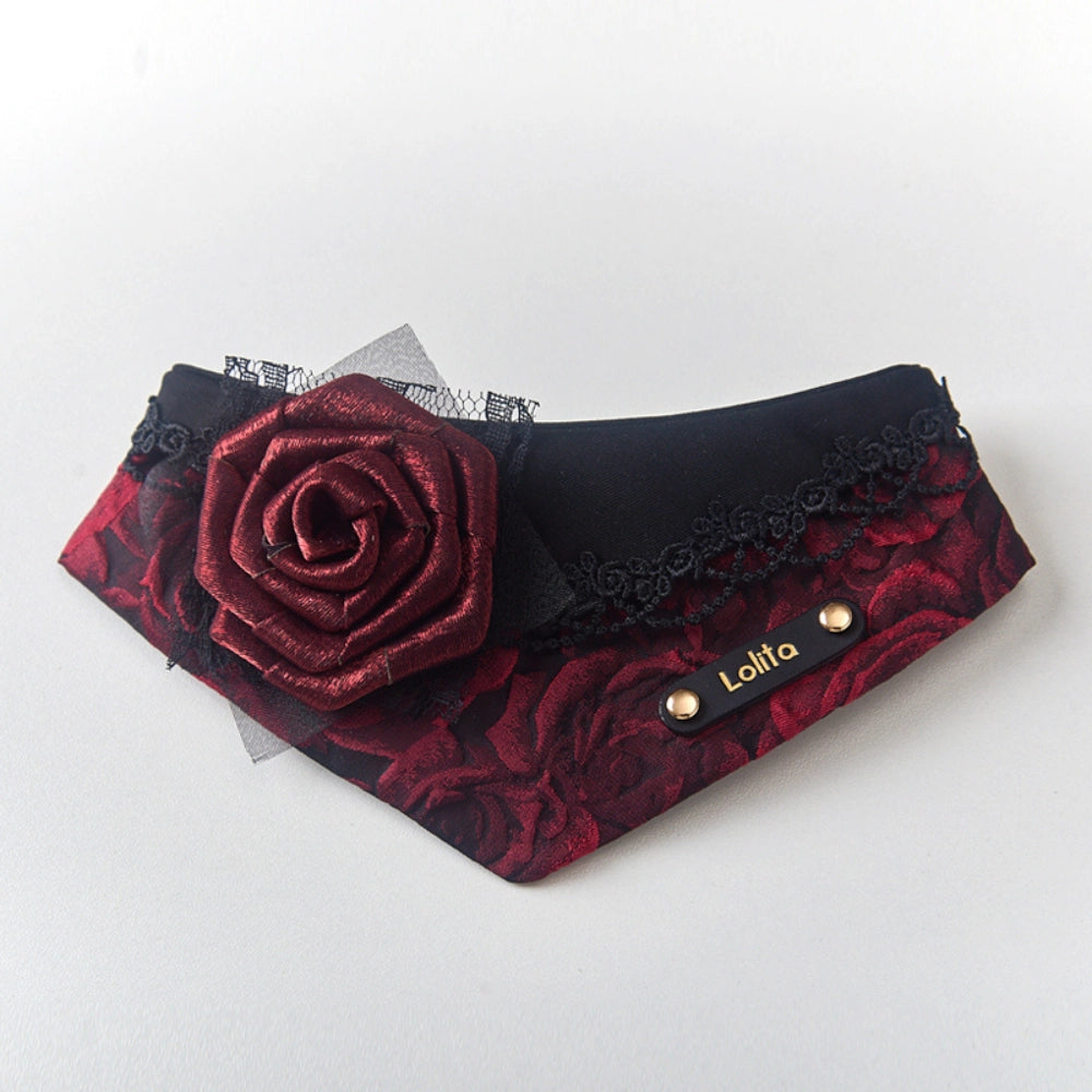 Handmade 3D Pattern Cat Bandana – Dark-Night Rose