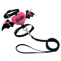 Cat Harness and Leash Set – Black Bat Wing & Pink Heart