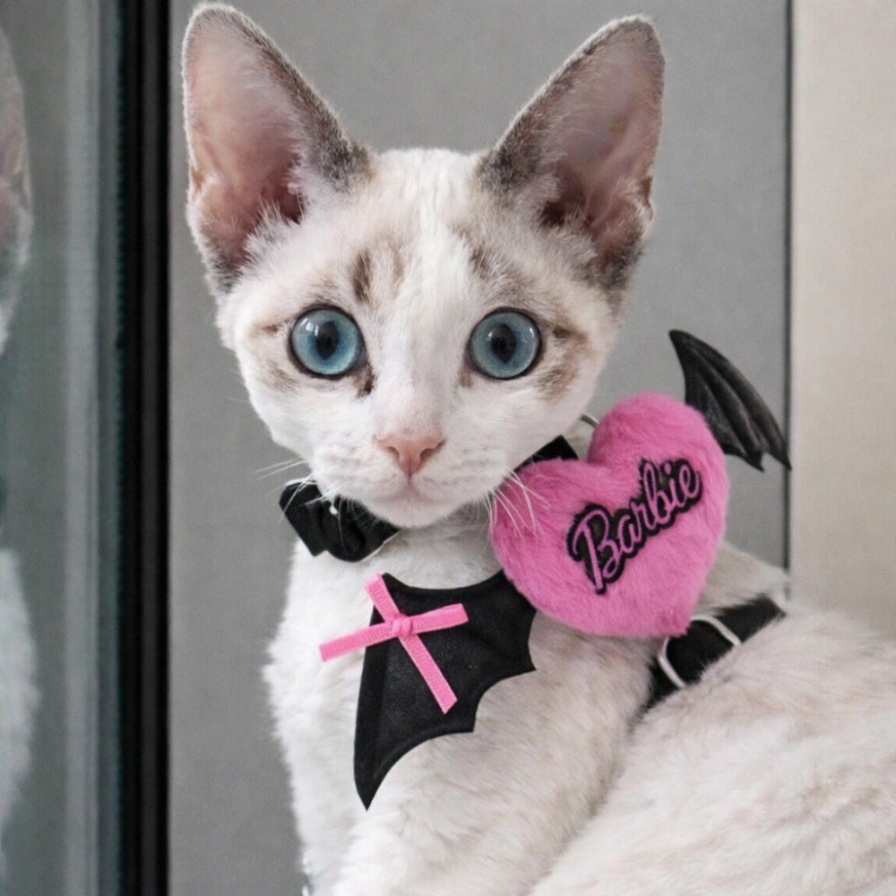 Cat Harness and Leash Set – Black Bat Wing & Pink Heart
