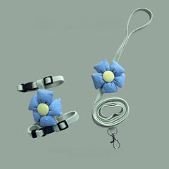 Cat Harness and Leash Set for Small Cats – Blue Flower and Green Leash
