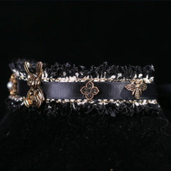 Handmade Cat Collar | Black Lace and Golden Rabbit