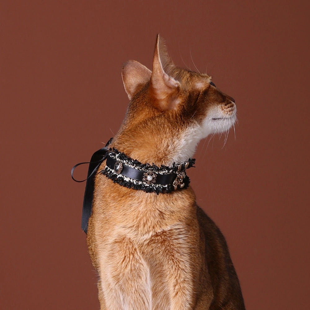 Handmade Cat Collar | Black Lace and Golden Rabbit