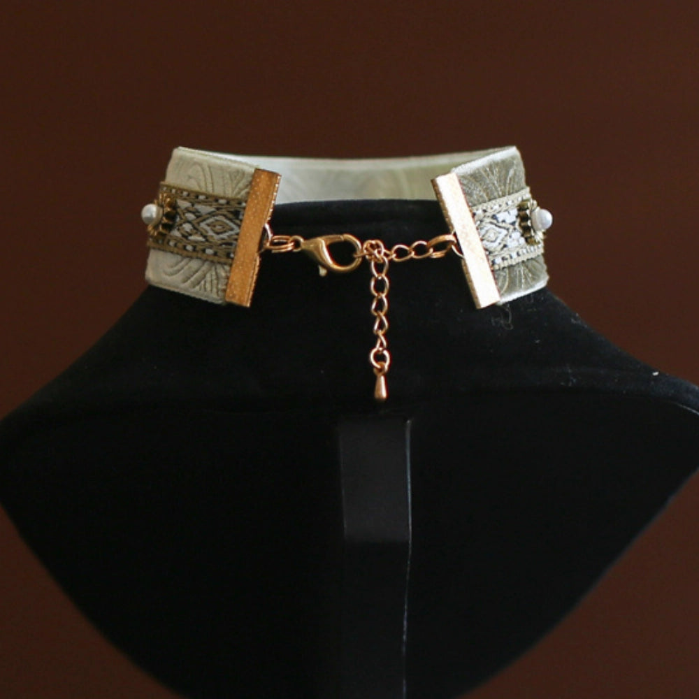 Handmade Cat Collar | Celadon Velvet with Pearl Chain