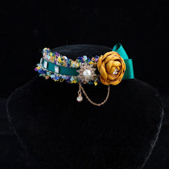 Handmade Cat Collar | Lemon Yellow Floral and Pearl