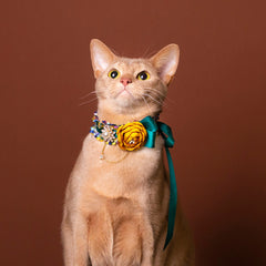 Handmade Cat Collar | Lemon Yellow Floral and Pearl
