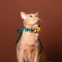 Handmade Cat Collar | Lemon Yellow Floral and Pearl
