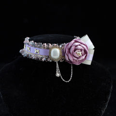 Handmade Cat Collar | Lavender Floral and Pearl