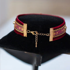 Handmade Cat Collar | Red Velvet with Lotus