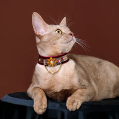 Handmade Cat Collar | Red Velvet with Lotus