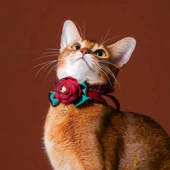 Handmade Cat Collar – Red Lace and Camellia