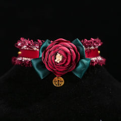 Handmade Cat Collar – Red Lace and Camellia