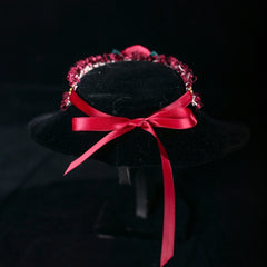 Handmade Cat Collar – Red Lace and Camellia