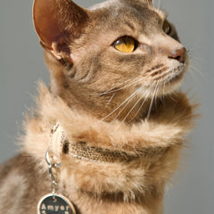 Handmade Cat Collar Set– Leopard Faux Fur | Cream