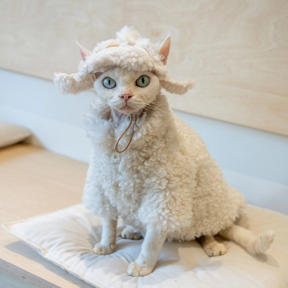 “Sheep-style sherpa cat jacket set for winter warmth”