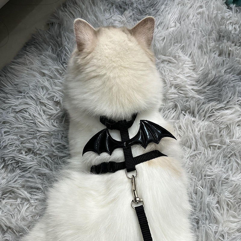 Adjustable Escape-Proof Lightweight Cat Harness and Leash Set | Halloween-Pink  Bat Wings
