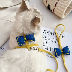 Small Cats Harness And Leash Set | Bowknots Blue & Leash Yellow