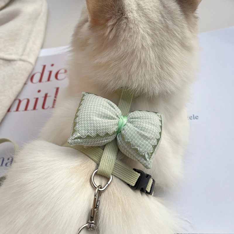 Small Cats Harness And Leash Set | Bowknots Green & Leash Green