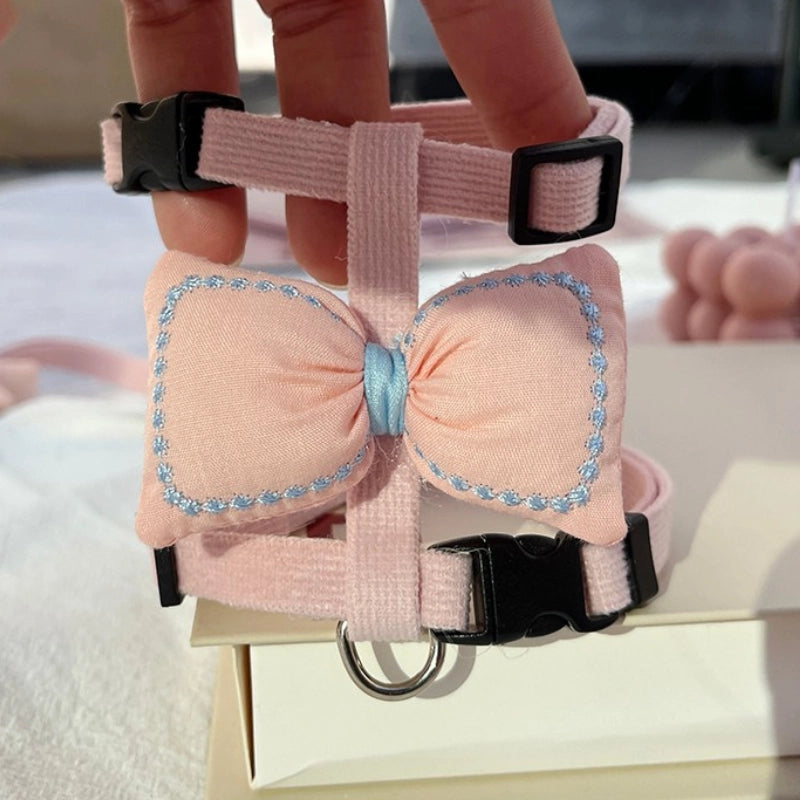 Small Cats Harness And Leash Set | Bowknots Pink & Leash Pink