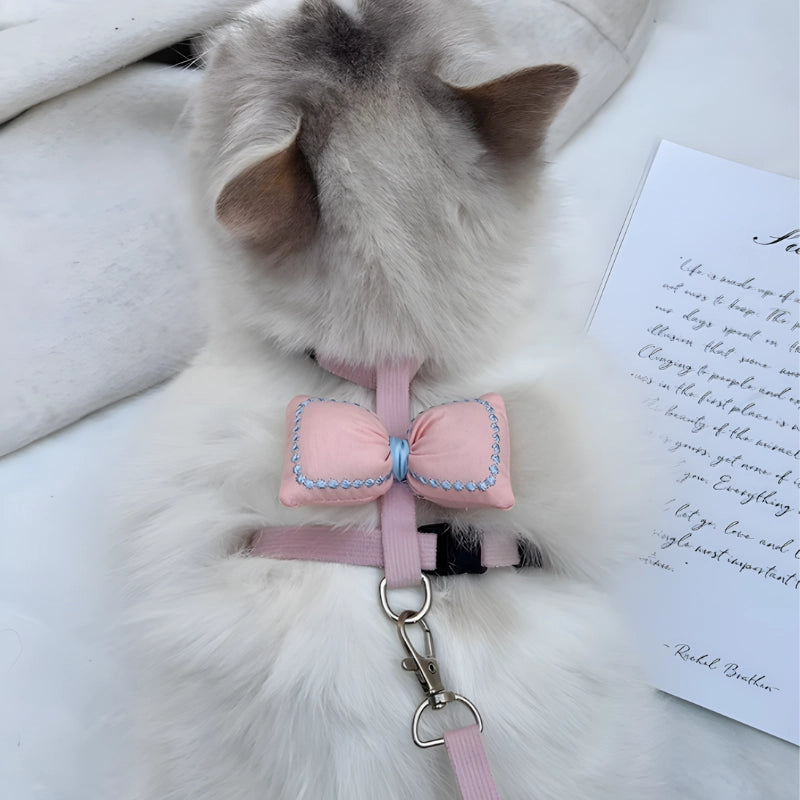 Small Cats Harness And Leash Set | Bowknots Pink & Leash Pink