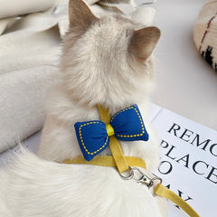Small Cats Harness And Leash Set | Bowknots Blue & Leash Yellow