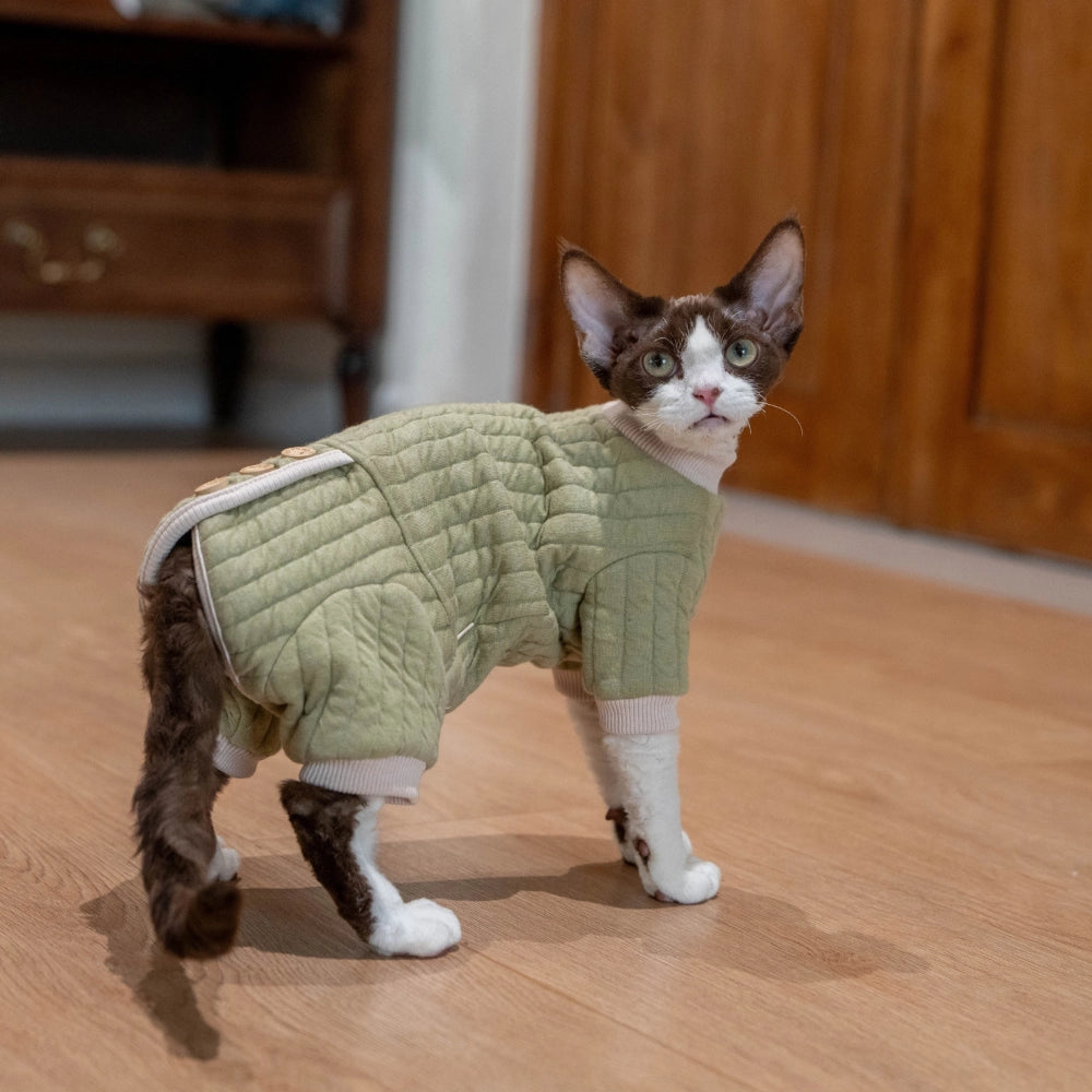 Sphynx Cat Clothes – Padded Hoodie Jumpsuit | Army Green