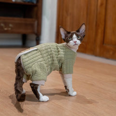 Sphynx Cat Clothes – Padded Hoodie Jumpsuit | Army Green